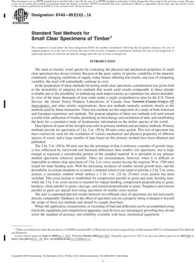 Standard Test Methods for Small Clear Specimens of Timber